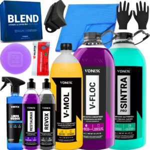 Kit Lavagem e Cristalização Completa V-Mol V-Floc Sintra Pro Revox Restaurax Limpa Vidros Blend Paste